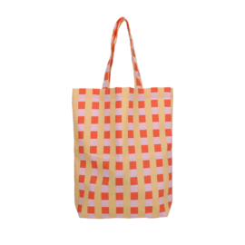 Katoenen Shopper - Weave - warm geel-bloedsinaasappel-licht roze