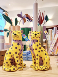 Leopard - kandelaar - geel met paarse accent