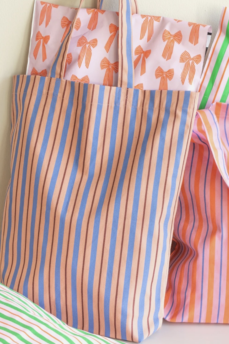 katoenen - tas - blauw - bruin - gestreept