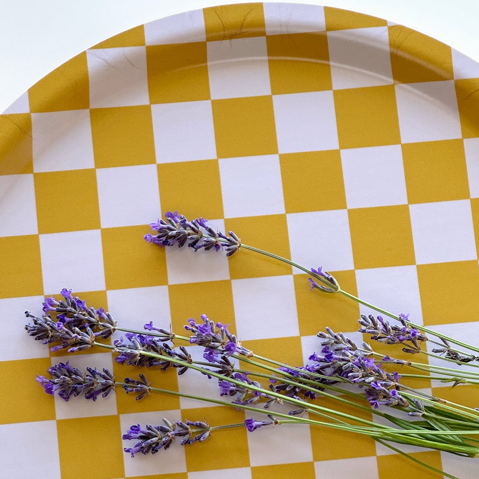 Dienblad - rond - Mosterd - Checker - 31 cm
