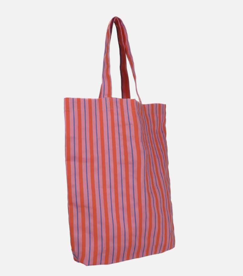 katoenen - tas - roze - oranje - blauw - gestreept