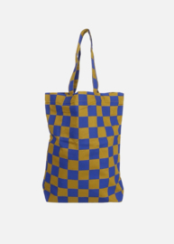 Katoenen Shopper Checkerboard  Reflex Blue + Seaweed