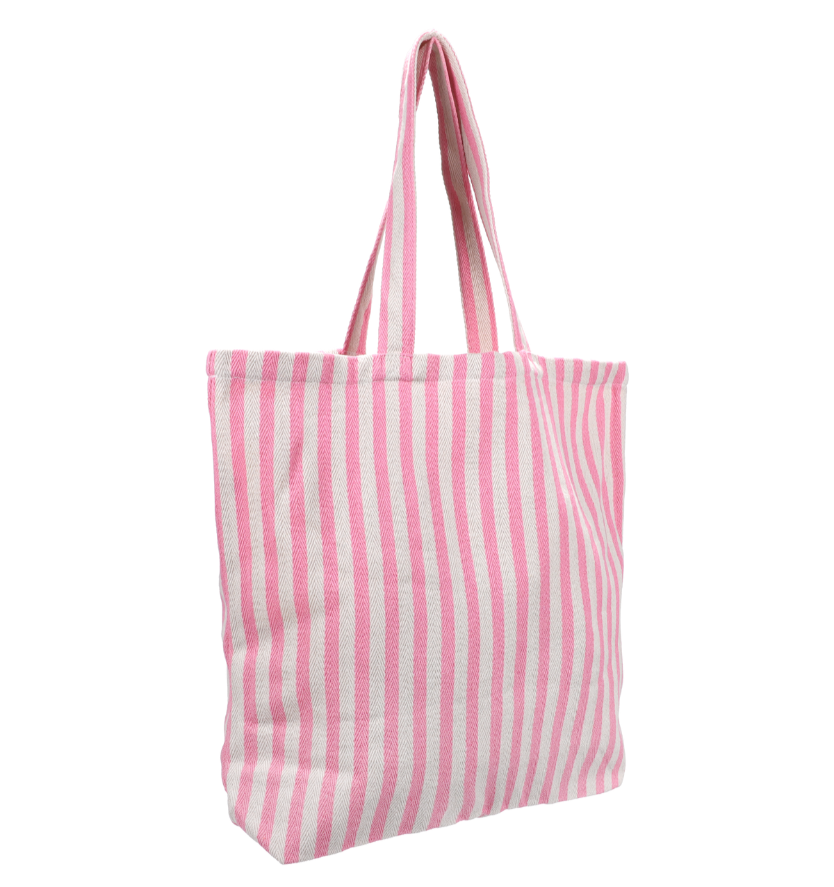 Shopper - katoen - naturel met strepen - roze