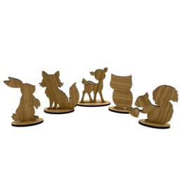 Set van vijf houten diertjes