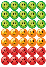 Aufkleberbogen Grün, Orange, Rot Smileys - 35 Aufkleber