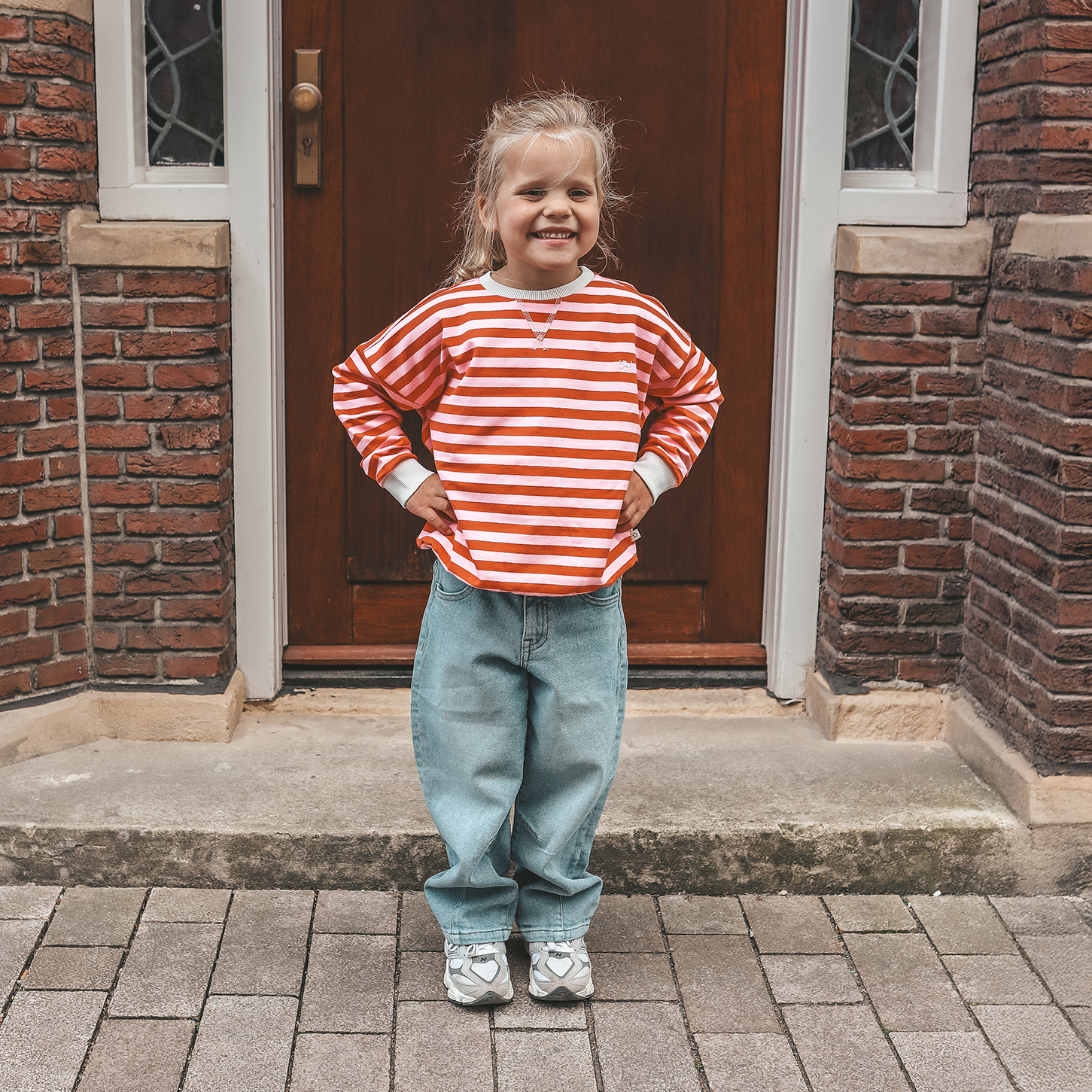Your wishes mommy & me stripe sweater oranje roze 48