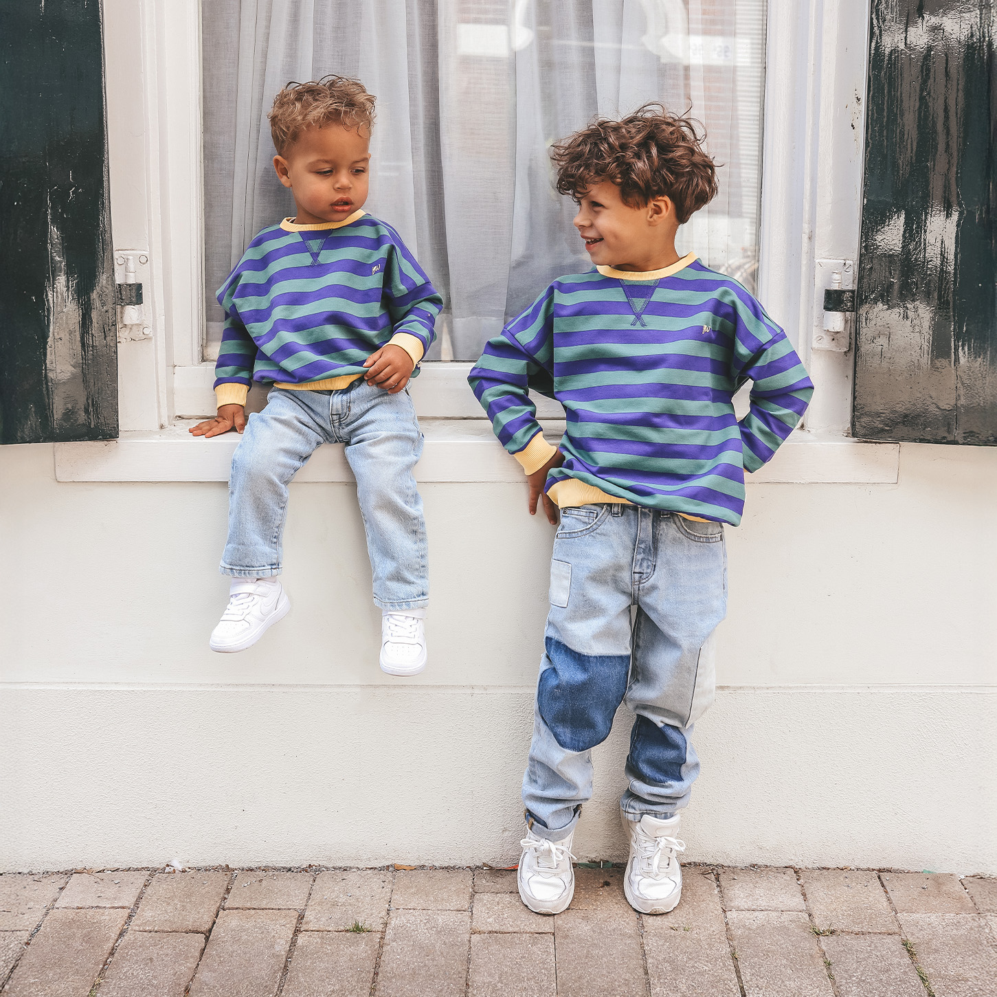 Your wishes mommy & me stripe sweater donker groen 46