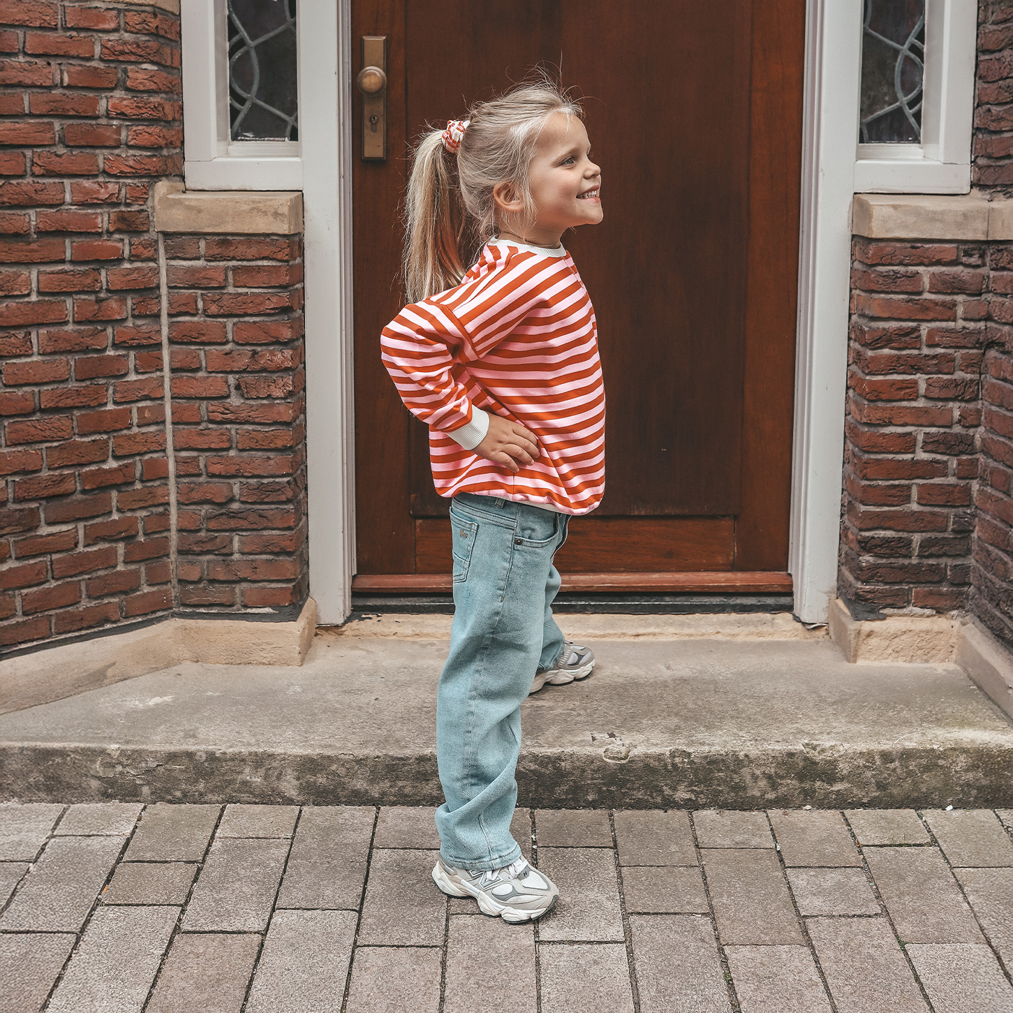 Your wishes mommy & me stripe sweater oranje roze 48