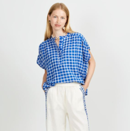 Arsene & les pipelettes dames blouse check cobalt 01