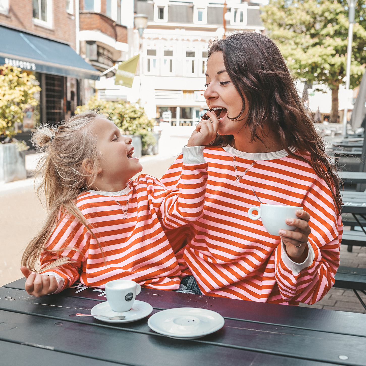 Your wishes mommy & me stripe sweater oranje roze 48