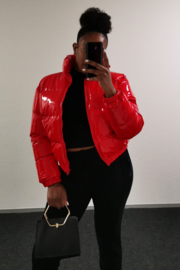 Red Cropped Puffer Jacket
