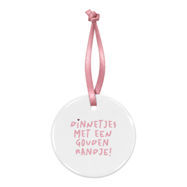 Kersthanger | Dinnetjes met een gouden randje | Roze