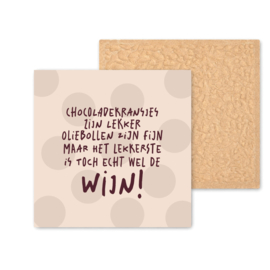 Kleurrijk tegeltje | Chocoladekransjes en wijn | Beige | 11 CM