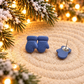 Oorknopjes – dames – winterhandschoen - blauw – polymeerklei