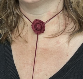 Choker dames burgundy bloem - polyester