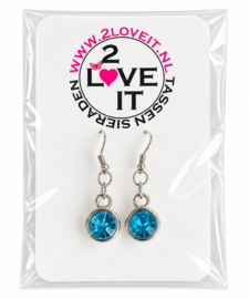 2 Love It Bling oorbellen - aquablauw acryl - RVS haken