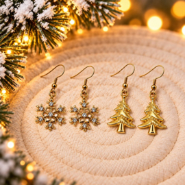 Winter Magic - oorbellen set - goud met strass