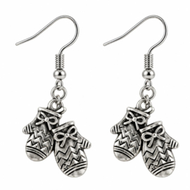 Winter handschoen zilver - oorbellen - zilverkleurig stainless steel