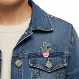 Cactus Joy - broche - goud met roze en groen emaille
