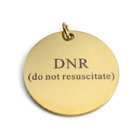Dnr do not resuscitate penning hanger rond goudkleurig rvs