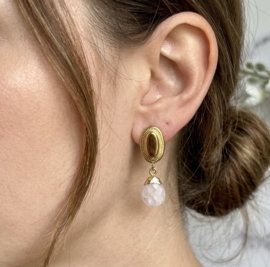 2 Love It Tijdloze Elegantie Goud - oorbel - RVS met natuursteen