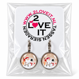Kerstman & friends - oorhangers - zilverkleurig met glas cabochon