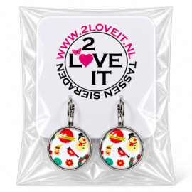 2 Love It Kerstmix - oorbellen - zilverkleurig met glazen cabochon