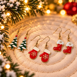 Cozy Christmas - oorbellen set - goud met emaille