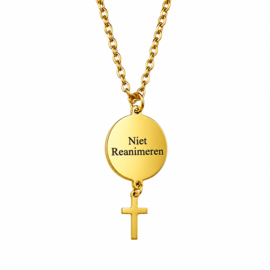 Handgemaakte unisex ketting niet reanimeren kruis goudkleurig rvs – 50 cm