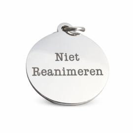 Niet reanimeren penning hanger rond zilverkleurig rvs