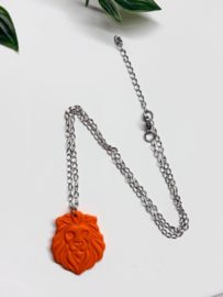 2 Love It Lion Silver - ketting - zilver met oranje polymeerklei