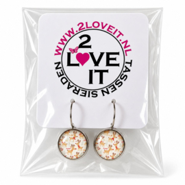 Rendieren - oorhangers - zilverkleurig met glas cabochon
