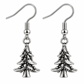 Kerstboom - oorbellen - zilver met lichtjes