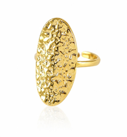 Ovala goud - ring - gehamerd stainless steel