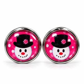 Creepy Sneeuwpop - oorknopjes - zilverkleurig met glas cabochon