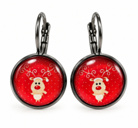 Blitzen - oorhangers - zwart met glas cabochon