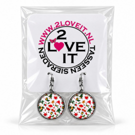 Kerstman & gnooms - oorhangers - zilverkleurig met glas cabochon
