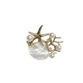 Ocean Treasure - broche - goud met schelp en zeester