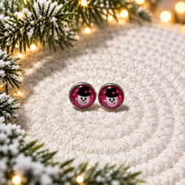 Creepy Sneeuwpop - oorknopjes - zilverkleurig met glas cabochon