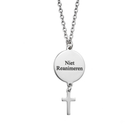 Handgemaakte unisex ketting niet reanimeren kruis zilverkleurig rvs – 50 cm