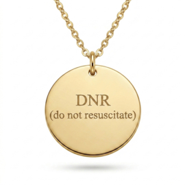 Handgemaakte unisex ketting dnr do not resuscitate rond plaatje goudkleurig rvs – 70 cm