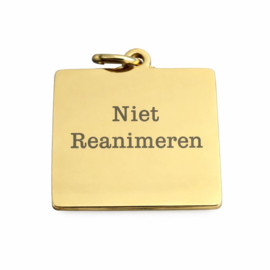 Niet reanimeren penning hanger vierkant goudkleurig rvs