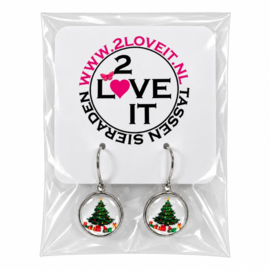 Kerstboom cadeau - oorhangers - zilverkleurig met glas cabochon