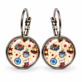 Kerstpret - oorhangers - zilverkleurig met glas cabochon