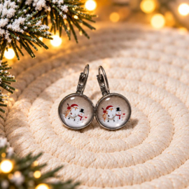 Kerstman & friends - oorhangers - zilverkleurig met glas cabochon