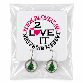 Kerstboom - oorhangers - zilverkleurig met glas cabochon