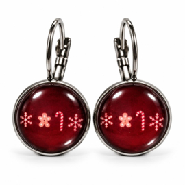Peperkoek - oorhangers - zilverkleurig met glas cabochon