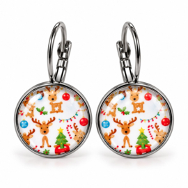 Kerstmix - oorhangers - zilverkleurig met glas cabochon