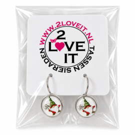 Merry Christmas Gnoom cabochon - oorbellen - zilverkleurig met glas