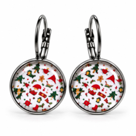 Kerstman & gnooms - oorhangers - zilverkleurig met glas cabochon